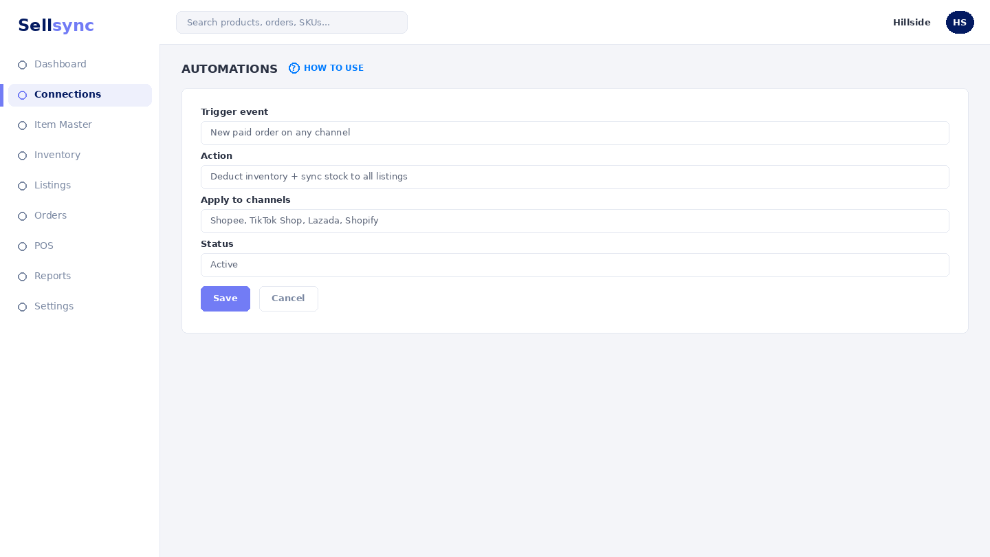 The Automations screen with per-shop toggles.