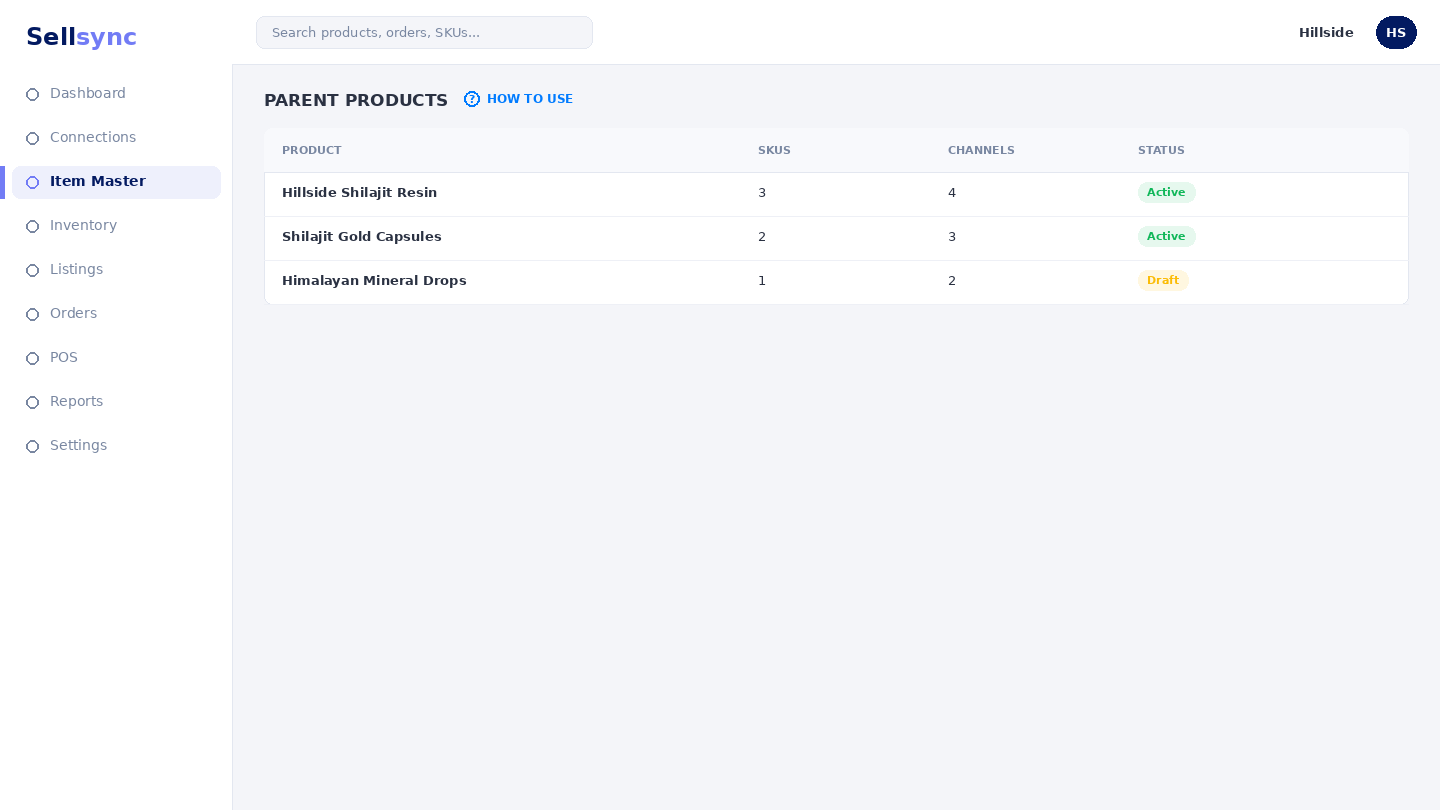 The Parent Products list with View, Edit, and Bulk Tag actions.