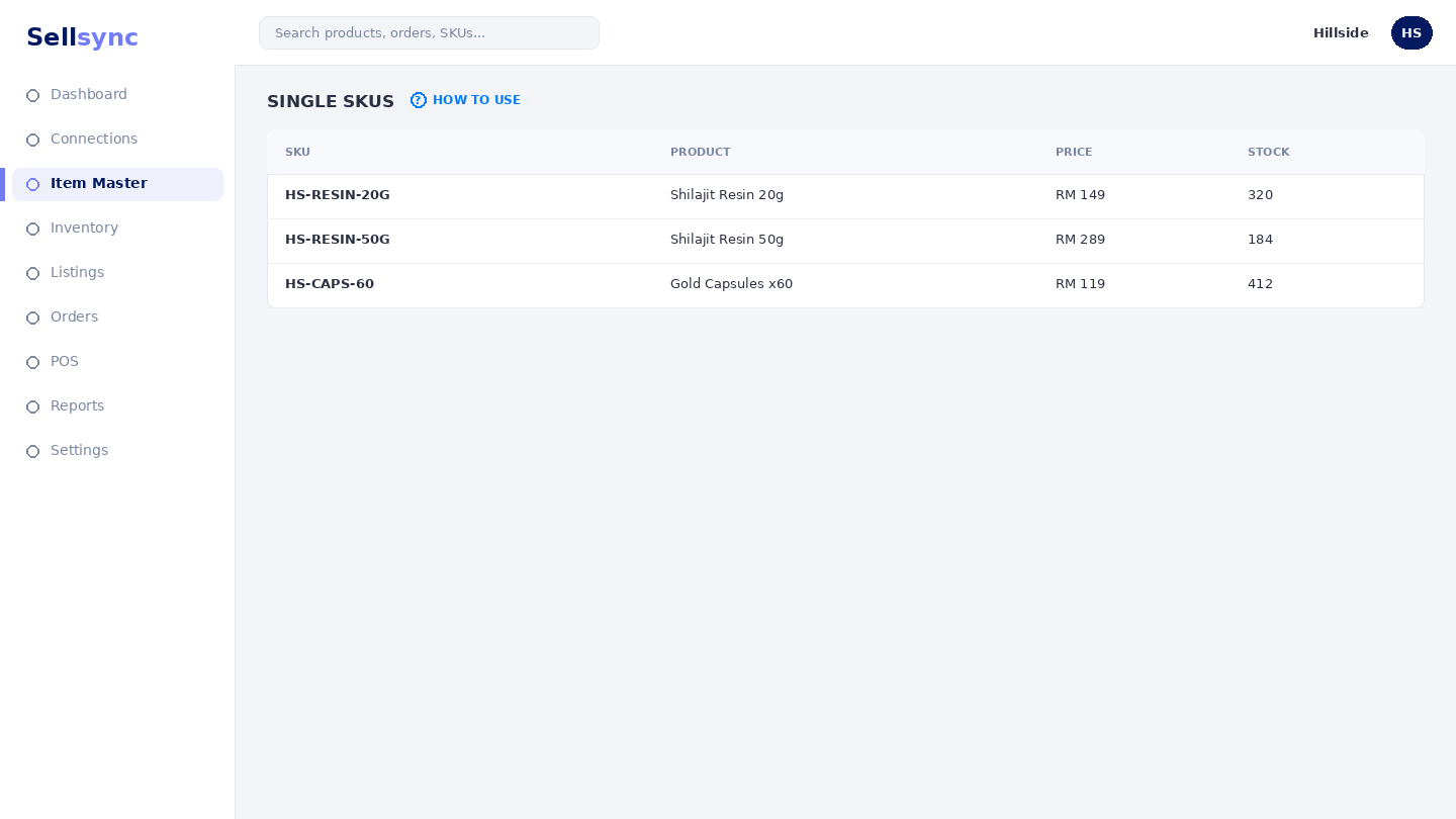 The Variant SKUs list showing SKU, quantity, and price columns.